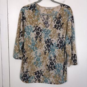 Only 9 Top Coquette V Neck Grunge Studded Jersey Fitted Womens L Stretchy